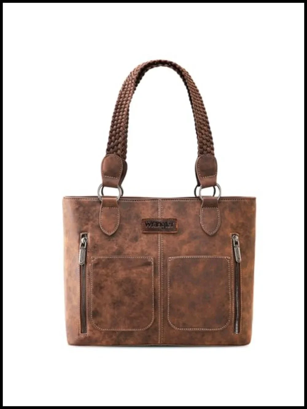 Vegan Leather Wrangler Distressed Tote Bag with Braided Straps for Women